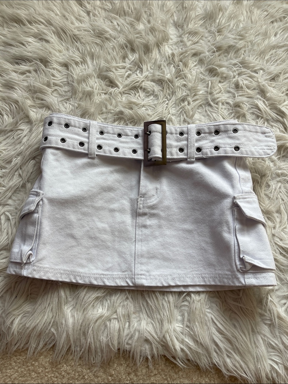 Princess Polly White Cargo Mini Skirt with Belted Waist